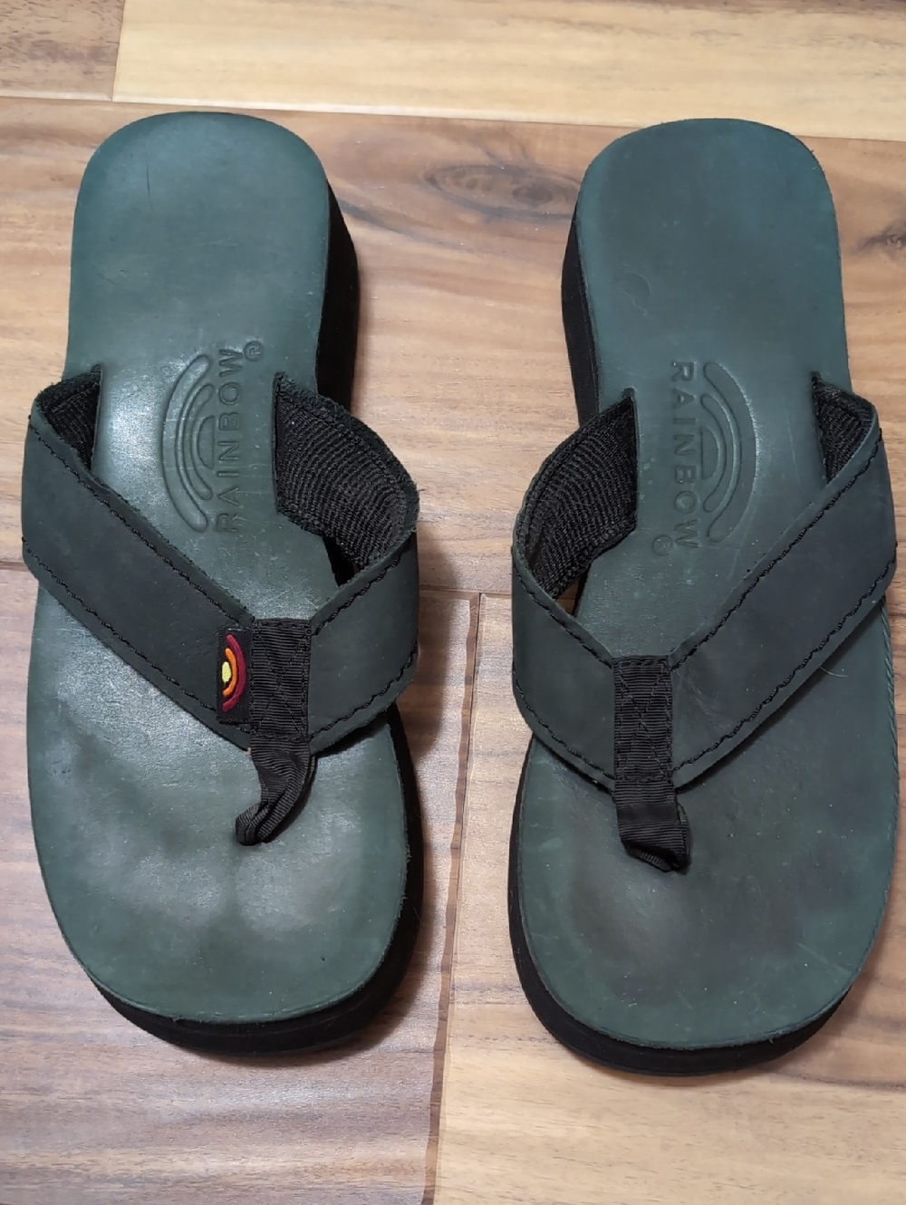 Rainbow Riviera Platform Flip Flops, Size 7, Black Leather